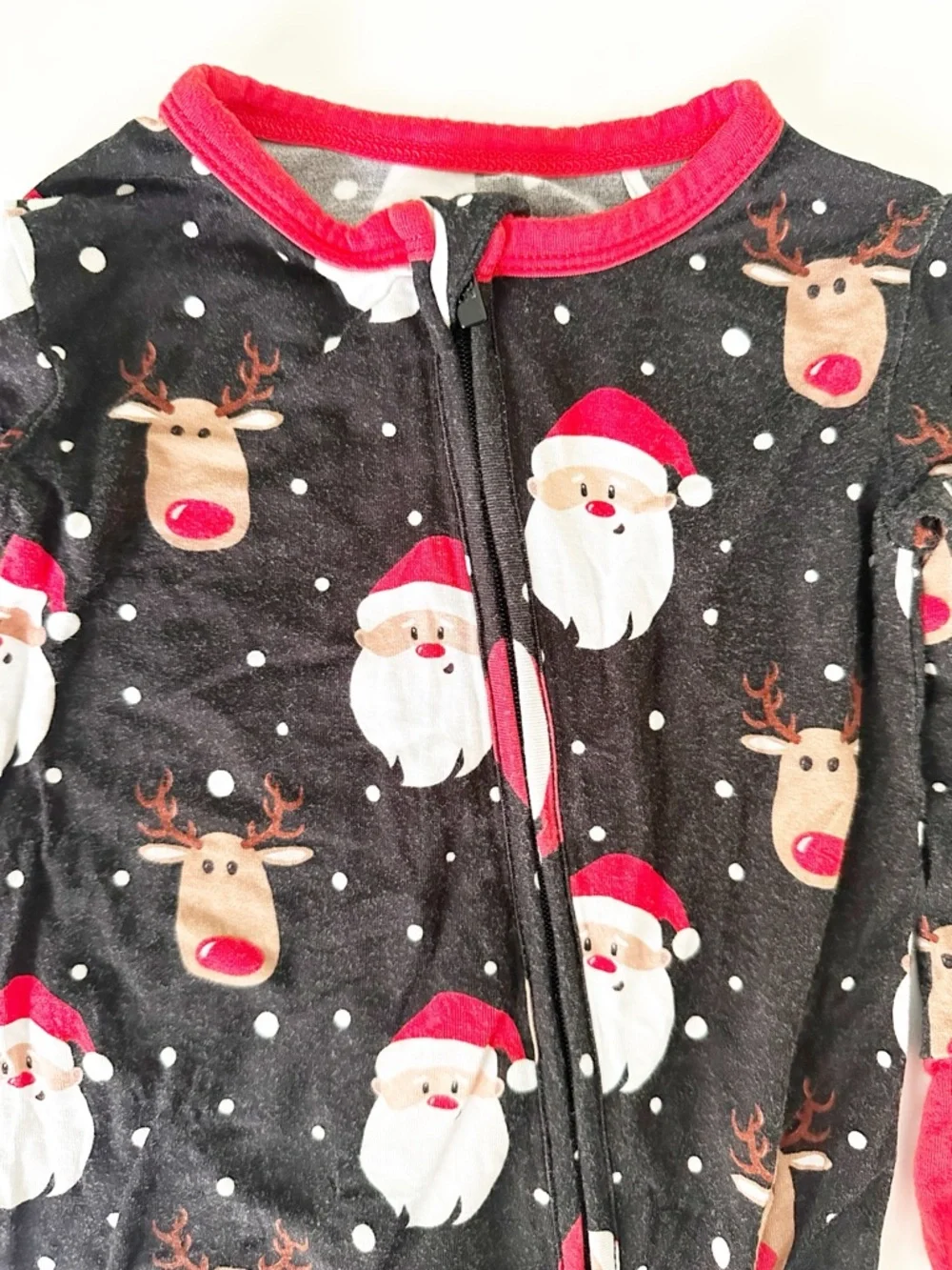 Bums & Roses Santa Reindeer Footie Bamboo Pajamas Red Black 9-12M